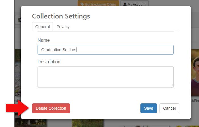 Delete Sets of photos from your online account