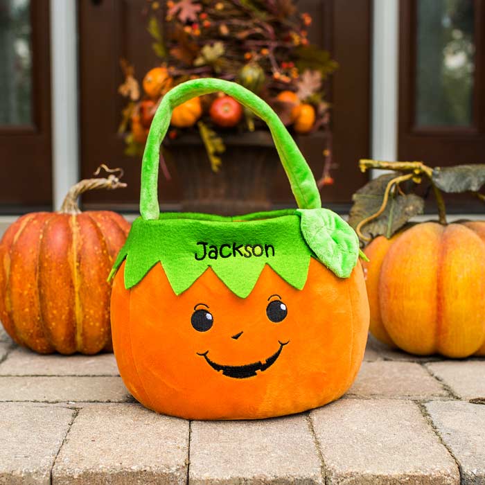 Cute pumpkin bag embroidered with your childs name on it