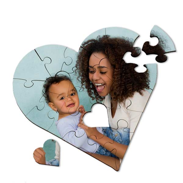 Custom heart shaped puzzle for mom with wooden pieces