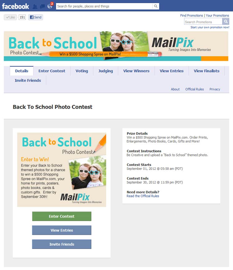 Facebook Back To School Contest