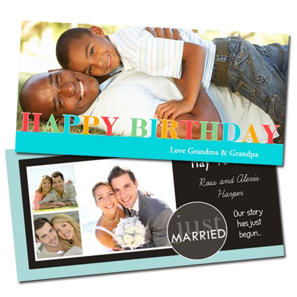 Send a custom photo card to say hello, perfect for weddings and birthdays