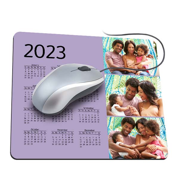 Create a custom mouse pad for your office that features pictures and a calendar of the current year