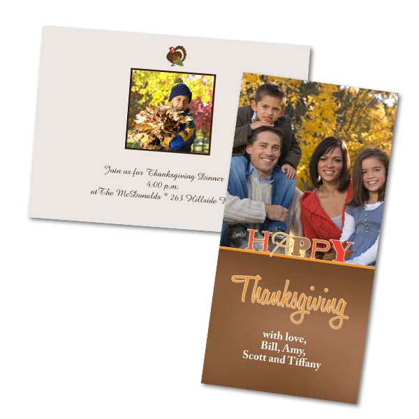 Create your own Thanksgiving photo cards and invite your loved ones to your upcoming turkey dinner.