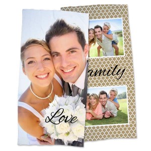 Decorate your bathroom with your favorite pictures and create a stunning photo collage bath towel.