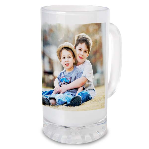 Add your own photo to a frosted glass stein and enjoy