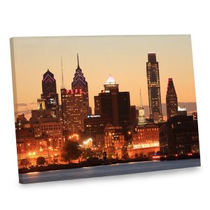 Add interest to your living room decor with our stunning Philly Sunset canvas decor.