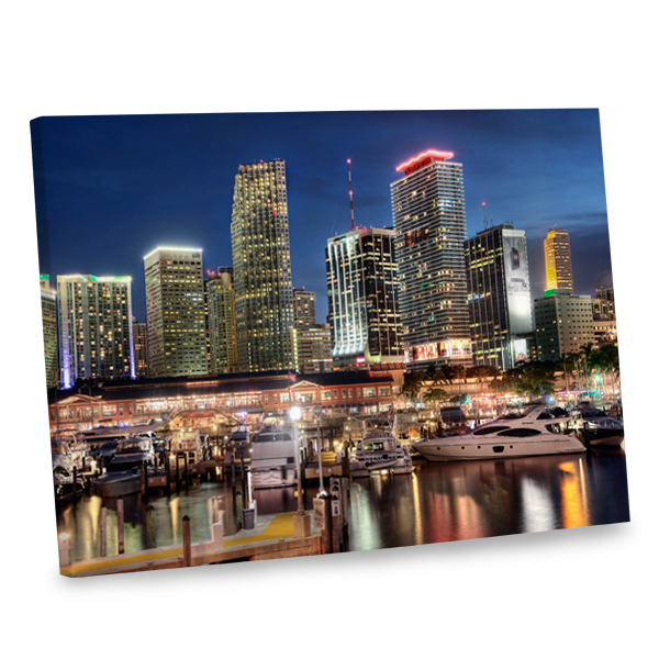 Add the festive flair of nighttime in Miami to your decor with our gallery wrapped photo canvas.