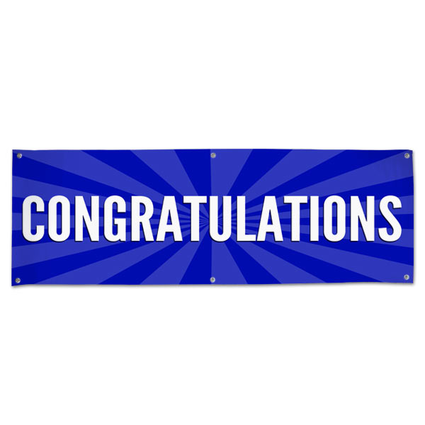 Celebrate in style with a Congratulations starburst banner blue 6x2