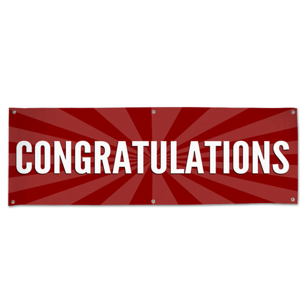 Celebrate in style with a Congratulations starburst banner red 6x2