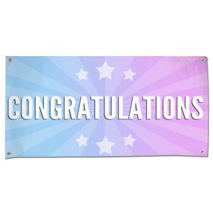 Bright and beautiful starburst congratulations banner with multi-color background and stars size 4x2
