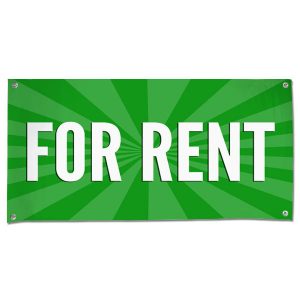 Lease your space and announce it to all with an easy to read banner green For Rent Banner size 4x2