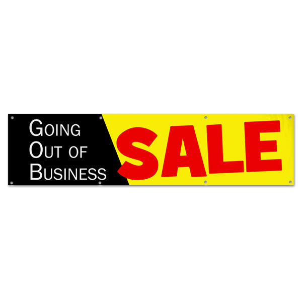 Going out of Business Vinyl Sale Banner with Black, Yellow and Red Colors size 8x2