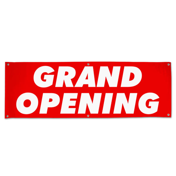 Get your business seen with a large bright red Grand Opening banner for opening day size 6x2