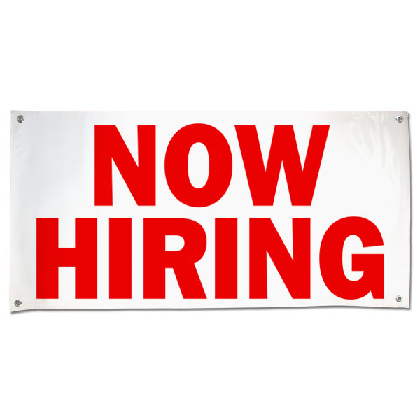 Apply Within Red Fabric Banner With Grommets Now Hiring 45 x 120 