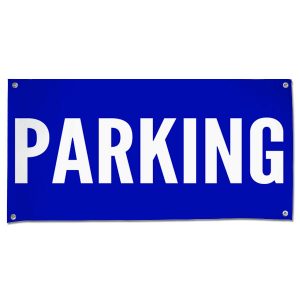 Plan for your event and make sure your guests know to park with an outdoor Parking venue banner size 4x2