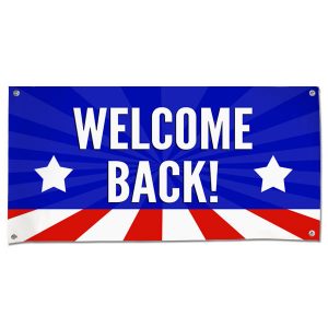 Wish someone a warm welcome with a patriotic American Flag Welcome Back Banner size 4x2
