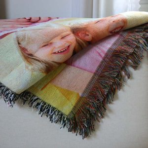 Create a photo collage blanket to display in your home, Woven tapestry blankets are perfect!