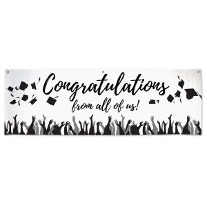 Black and white congratulations banner for graduation
