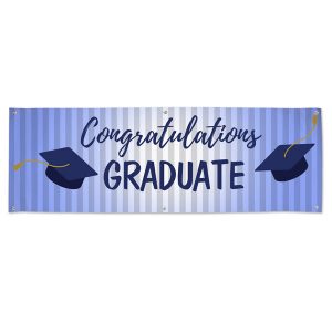 Congratulate your Graduate with a vinyl banner for the party, blue themed