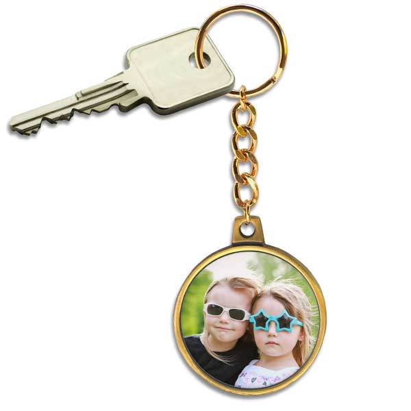 Antique gold key ring with chain is perfect for adding your own photo and personalizing for use
