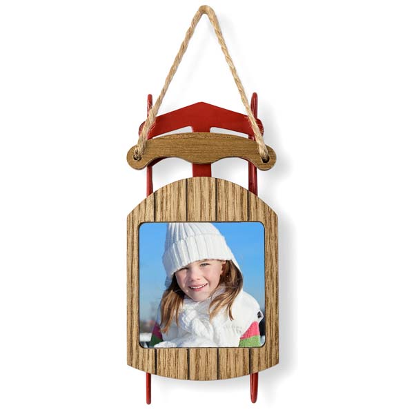 Create a beautiful sled photo ornament by adding your own photo to the sled