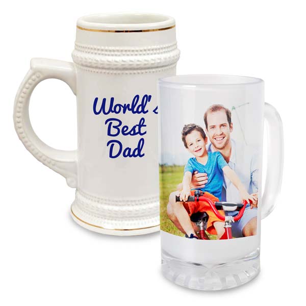 Personalize your own drinking steins with photos and text