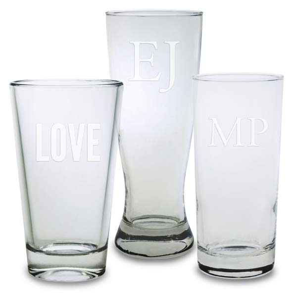 Drinking glasses etched with your own text or monogram