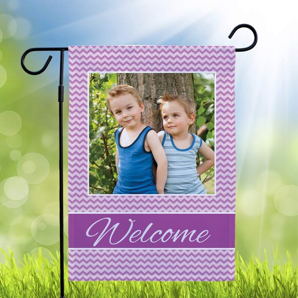 Add color and your own style to your garden with a photo personalized garden flag.